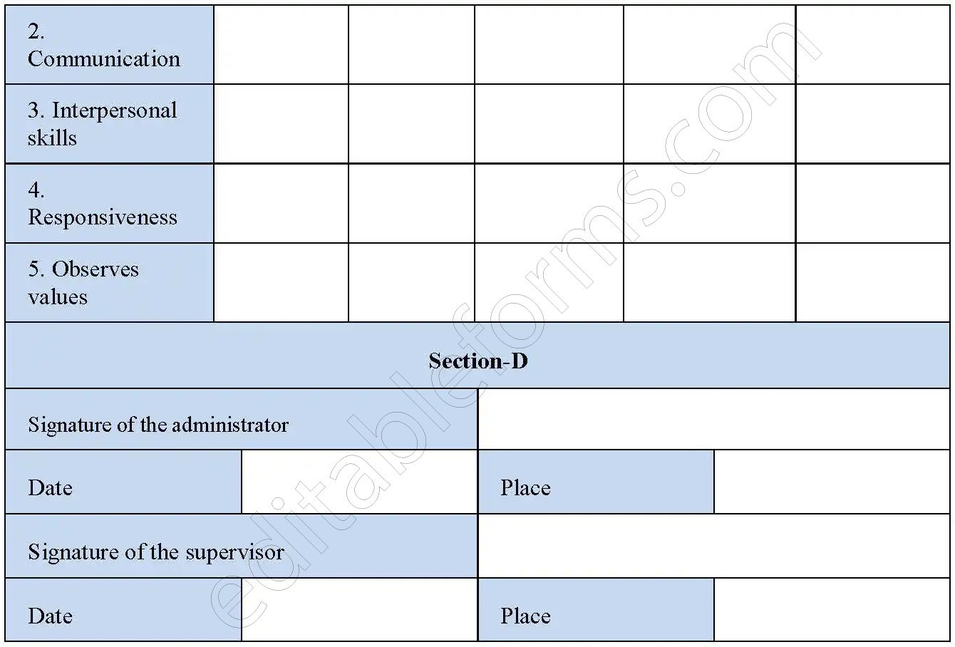 Administrator Evaluation Fillable Pdf Form And Word Document Editable