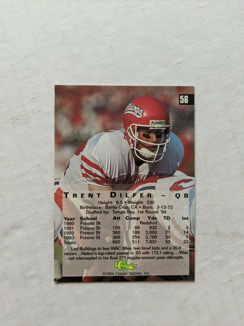 Trent Dilfer Classic Sport Collegiate Rookie Card Fresno