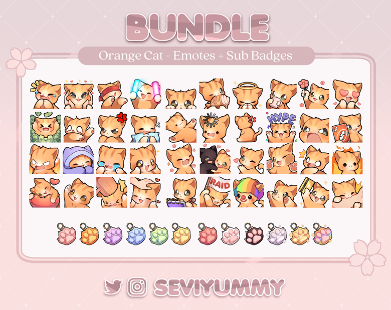 Orange Cat Bundle Pack Emotes Sub Badges Twitch Discord