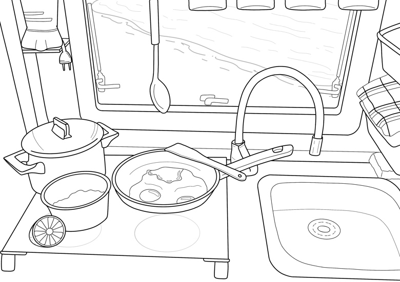 Shoreline Breakfast Motor Home Camper Colouring Page Colour With