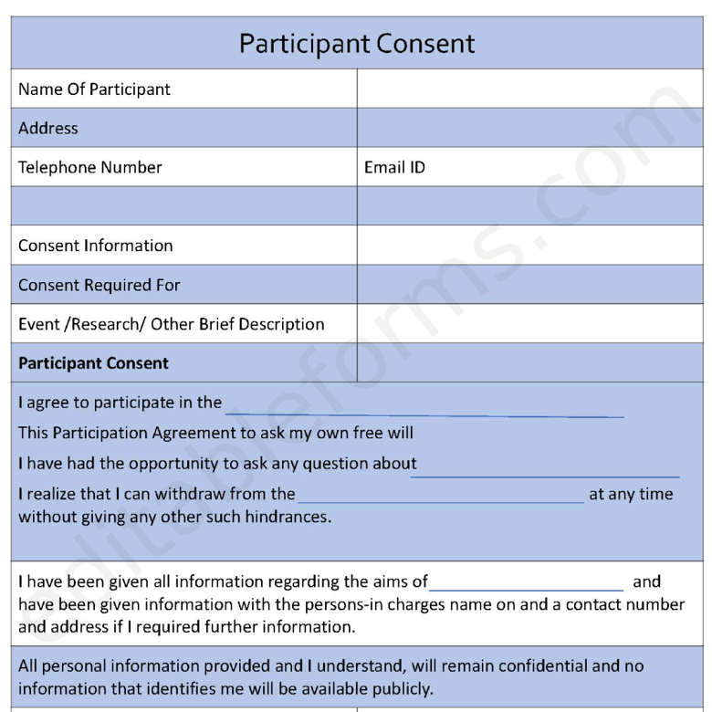 Participant Consent Fillable PDF Template Editable Forms S Ko Fi Shop