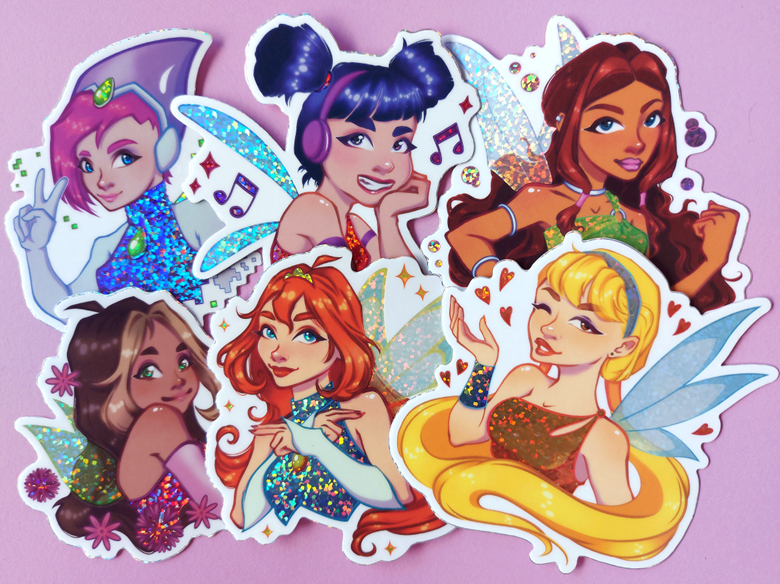 HOLOGRAPHIC GLITTER Winx Club Stickers Magic Charmix Enchantix