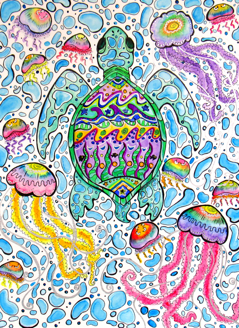 Sea Turtle And Jellies Postcard Print Kadoodles S Ko Fi Shop Ko Fi