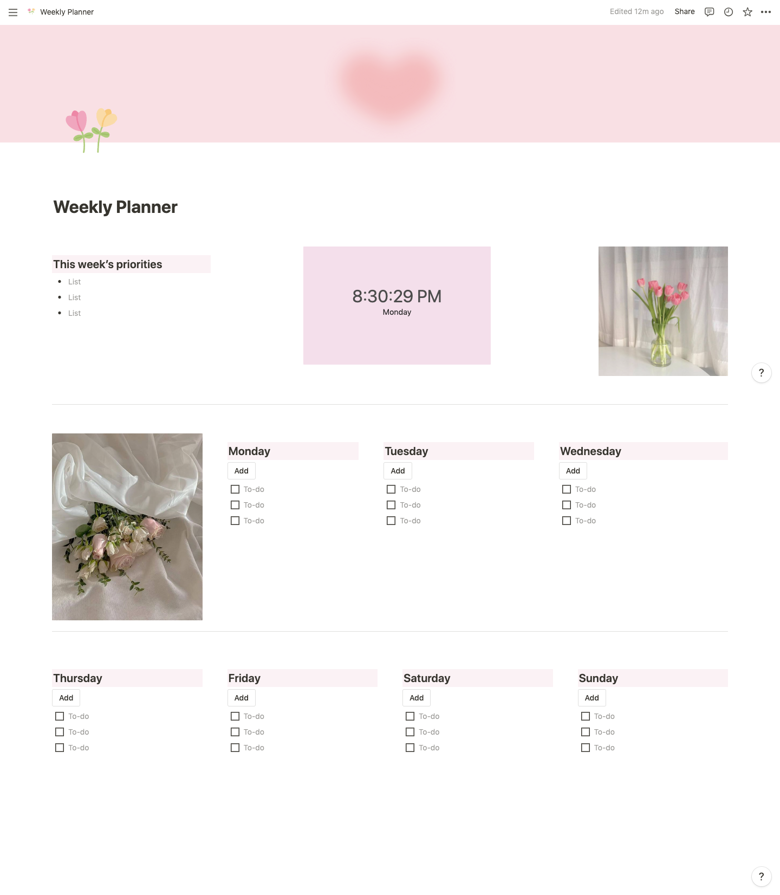 FREE Weekly Planner Notion Template Plannora Templates S Ko Fi