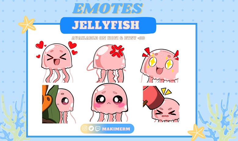 Pink Jellyfish Emote Set Twitch Discord Youtube Cute Jelly