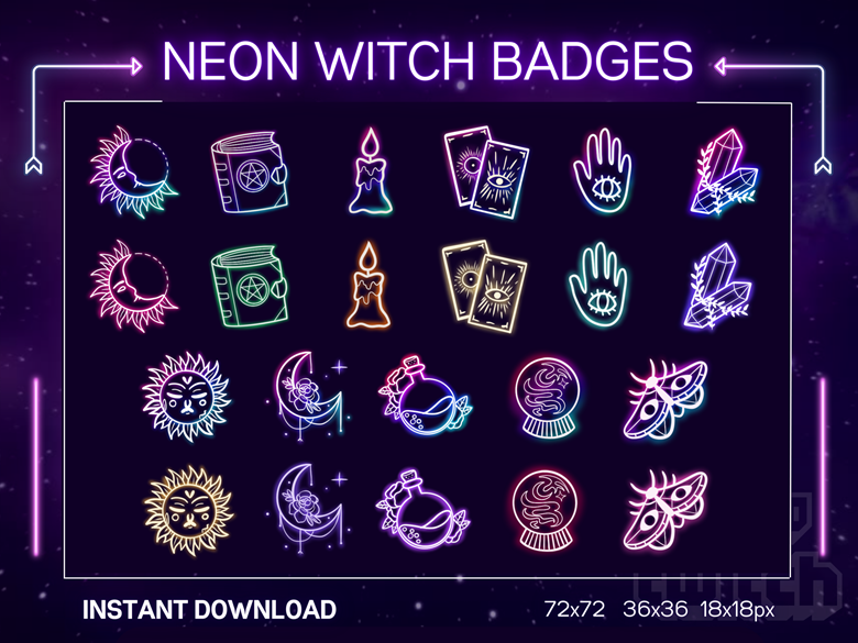 Neon Witch Aesthetic Badges Cute Twitch Discord Badges Sub Bit