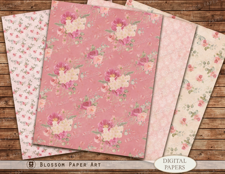 Vintage Digital Paper Floral Pack Junk Journal Scrapbook Rose