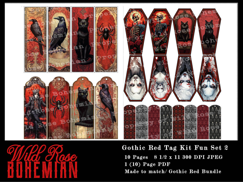 Gothic Hang Tag Kit Classic Gothic Ephemera Black And Red Gothic