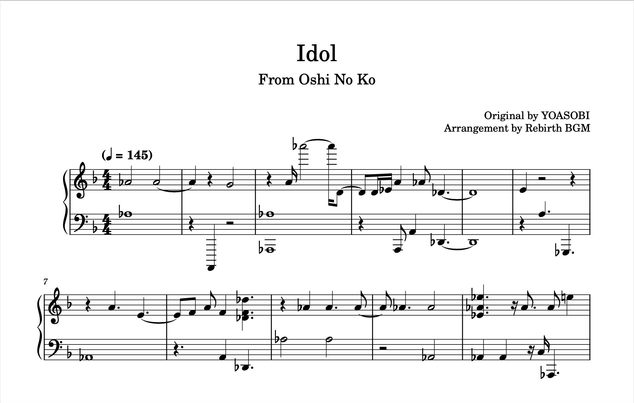 Idol By Yoasobi Piano Sheet Oshi No Ko Op Rebirth Bgm S Ko Fi Shop