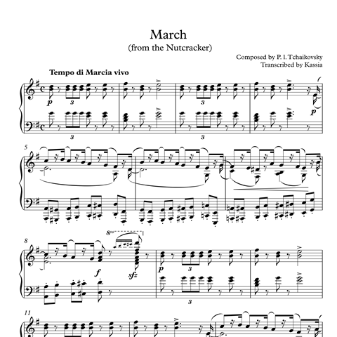 Sheet Music Tchaikovsky March Nutcracker Piano Solo Sheet Music