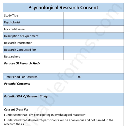 Psychological Research Consent Fillable Pdf Template Editable Forms S