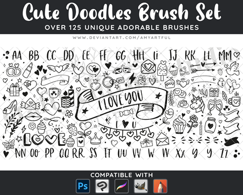 Cute Doodles Bundle Digital Brush Set Amy Artful S Ko Fi Shop Ko Fi