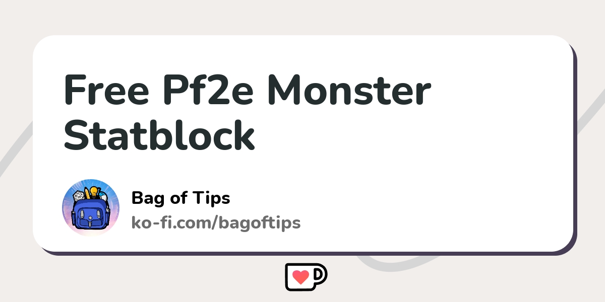 Free Pf2e Monster Statblock - Ko-fi ️ Where Creators Get Support From ...