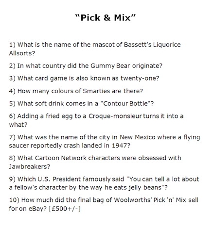 Quiz round: "Pick & Mix"