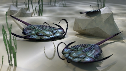 low-poly trilobites with pixel art textures!