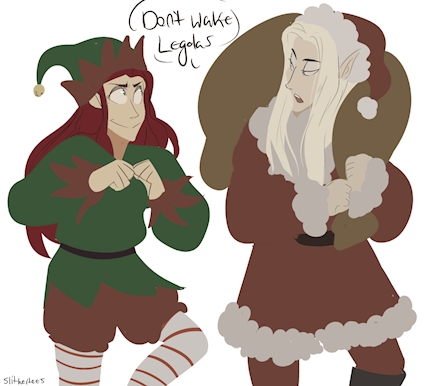 Tauriel the Christmas elf + Thranduil Clause 