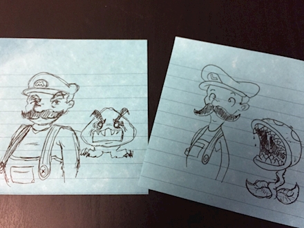 Mario Bros post-it sketches