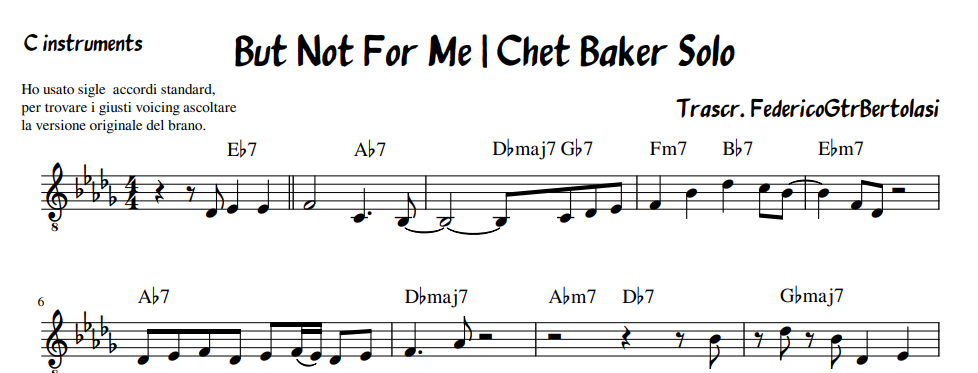 But Not For Me - Chet Baker Solo (Strumenti in C) - Federico Guitar ...