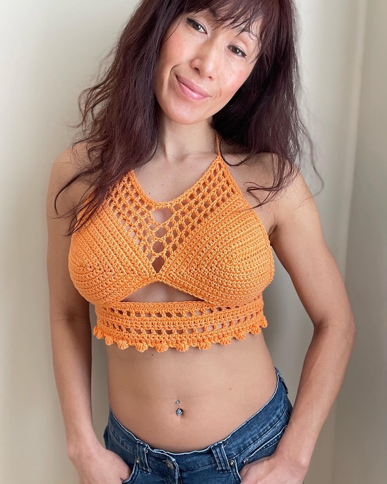 Star Crochet Crop Top Halter, Hand Dyed Organic Cotton, Cup Size A-C
