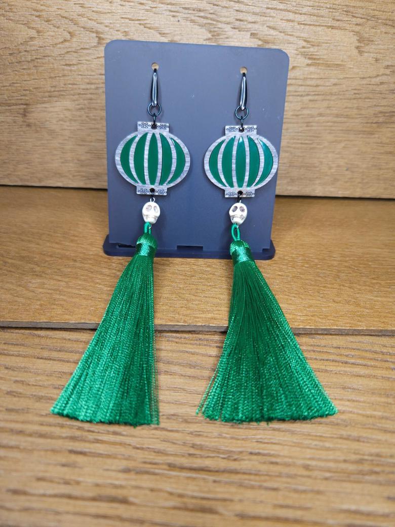 Embellished Ad Drop Earrings- Dark Green