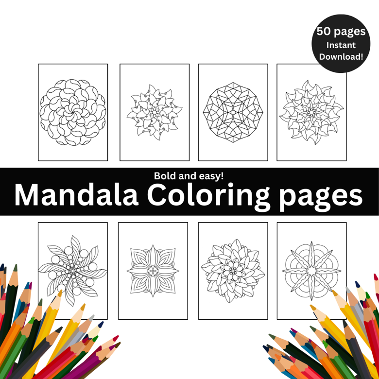 Bold and Easy Mandala coloring page. - Rokia Love Art's Ko-fi Shop - Ko ...