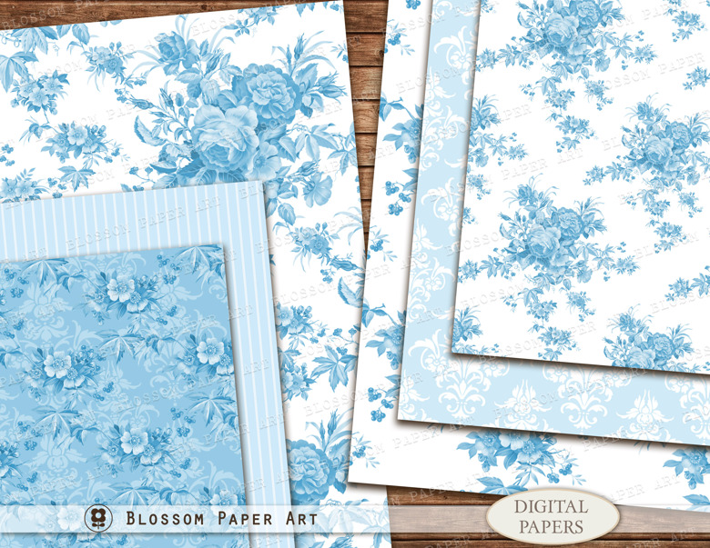 Floral Digital Paper Light Blue for Junk Journals - 1693 16 - Blossom Paper  Art Junk Journal Printable's Ko-fi Shop