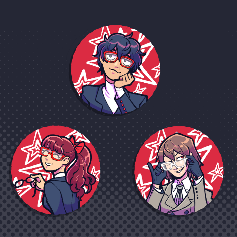 Persona 5 Glasses life 1.5 inch pin back buttons - Retro's Ko-fi Shop ...