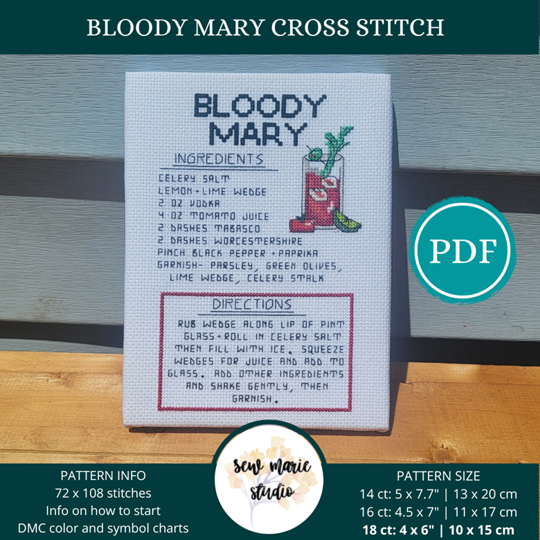 Bloody Mary #1 Cross Stitch Recipe - Sew Marie Studio's Ko-fi Shop - Ko-fi  ❤️ Where creators get support from fans through donations, memberships,  shop sales and more! The original 'Buy Me