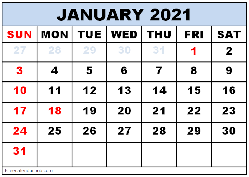 Download Free January 2021 Calendar with Holidays- Edit - Ko-fi ️ Where ...