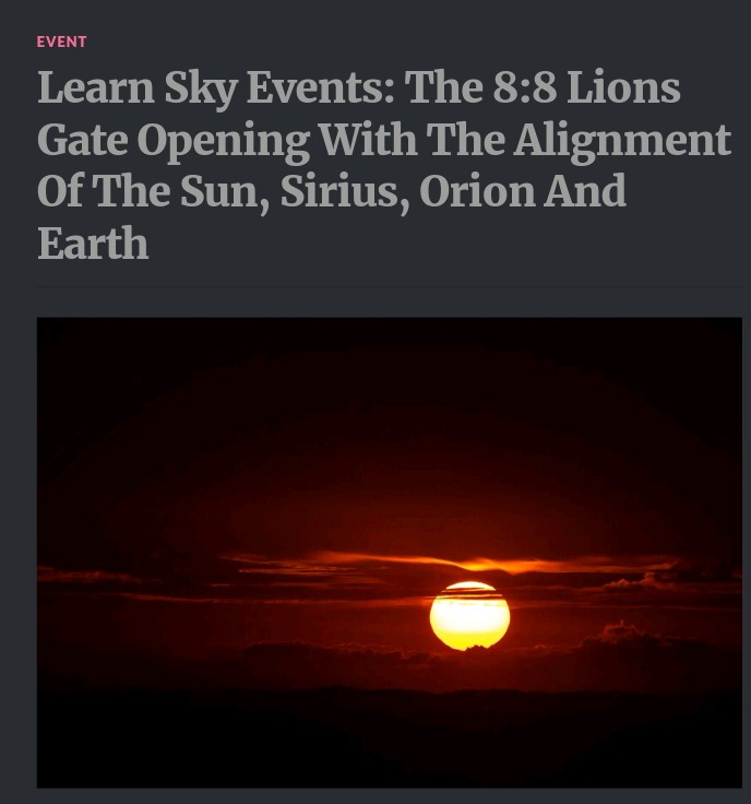 88 Lions Gate Opening In The Alignment Of Sun, Sirius, Orion & Earth