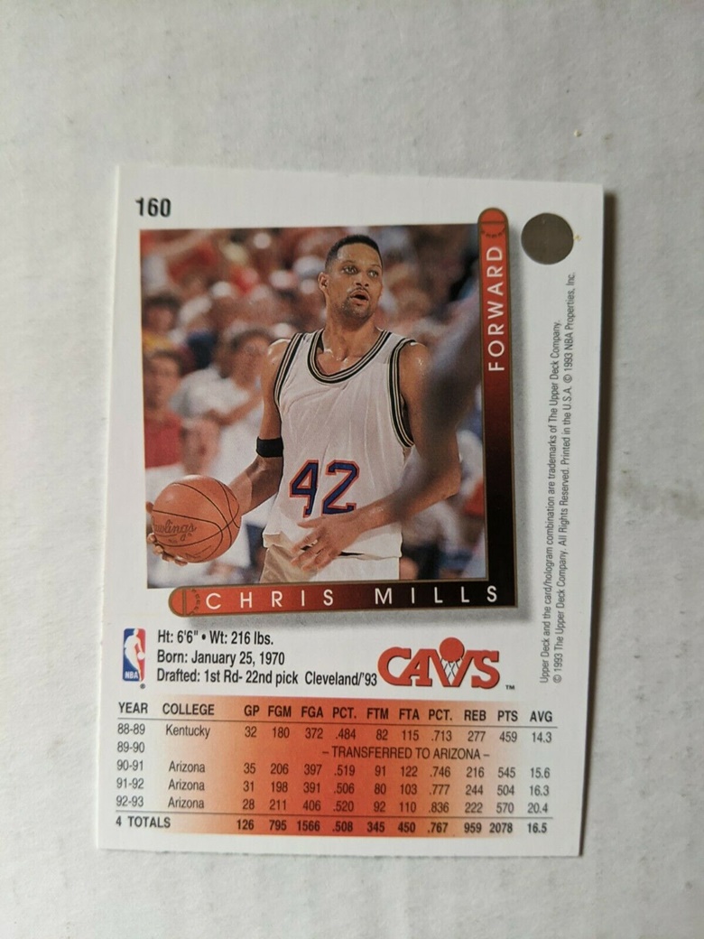 1993-94 Upper Deck #160 Chris Mills Cavaliers NM-MT (RC - Rookie Card ...