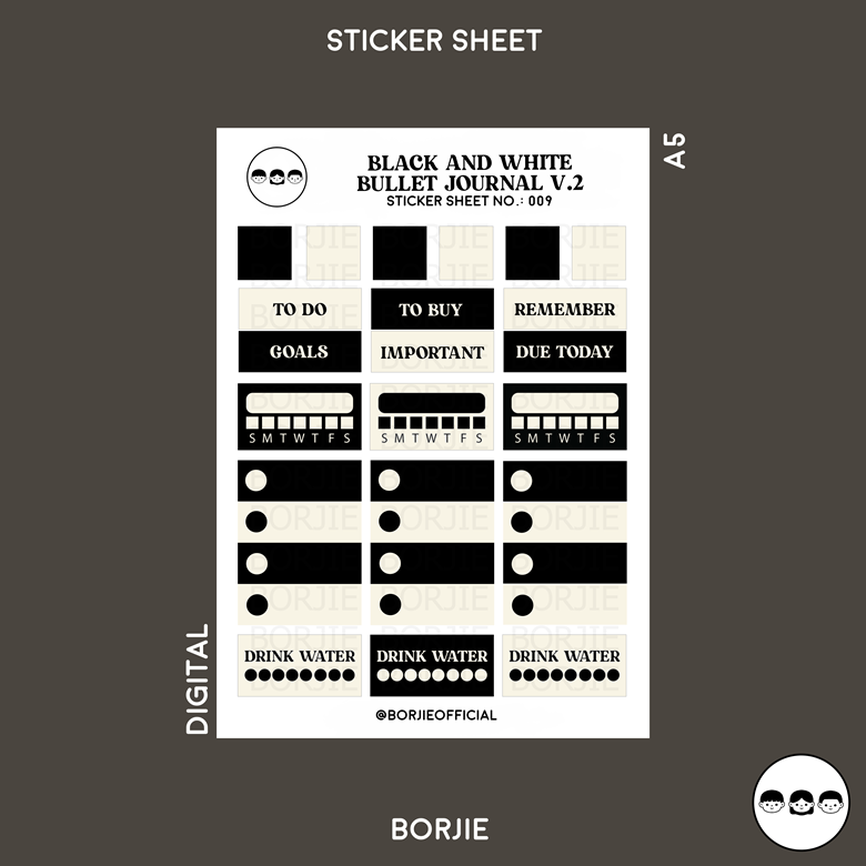 Bullet Journal Sticker Pack, in Monochrome & Gold. Useful Planner Stickers  