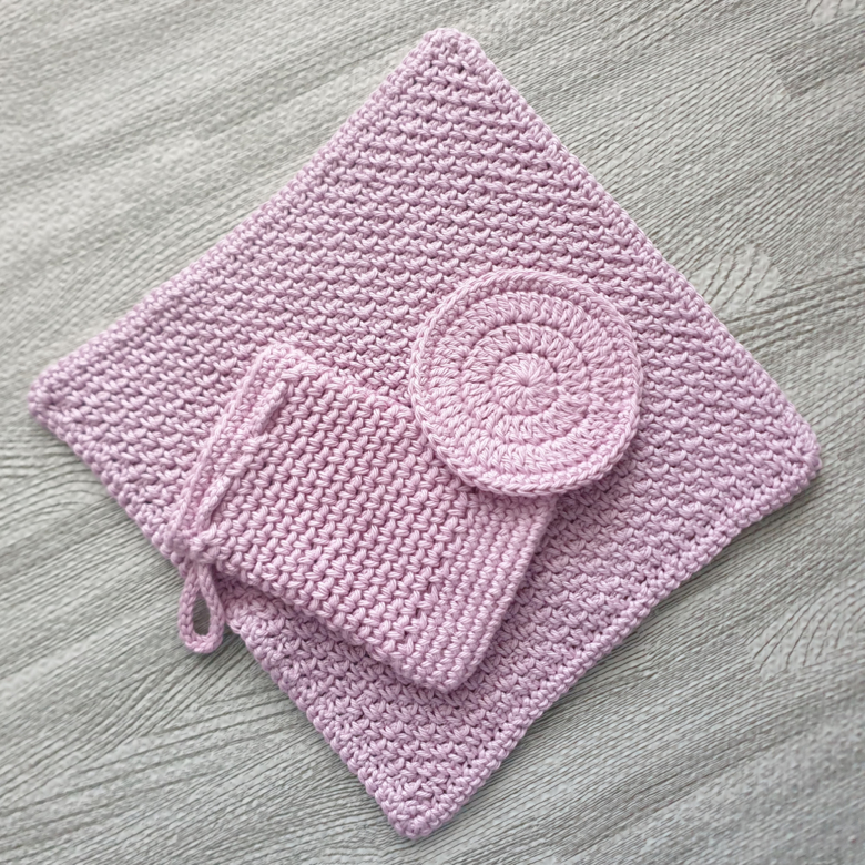 wash-cloth-scrubbie-soap-saver-set-pink-crocheted-100-cotton-face