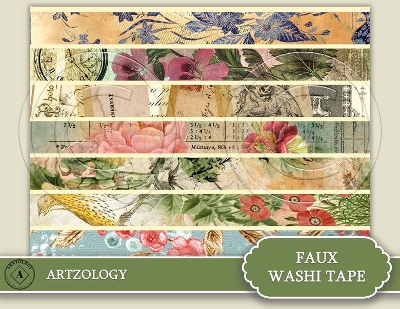 Faux Washi Tape 2 DIGITAL Download Printable Collage Sheet for Scrapbooking,  Journaling, Card Making and Paper Crafts 