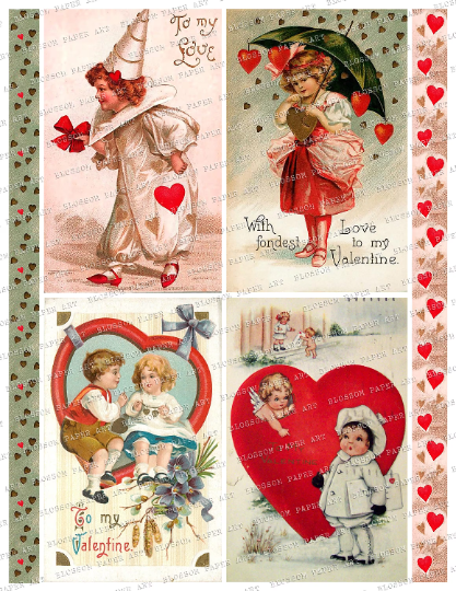 Vintage Valentine Cards, Printable Collage Sheet Valentines Vintage  Ephemera Digital Collage Sheet Digital Download 2811 