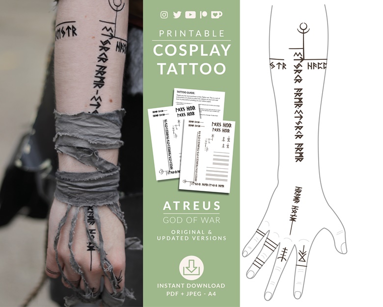 Nordic Runes Atreus GOW Tattoo  Tatuagem no pescoço Tatuagem de runas  vikings Tatuagem de listras
