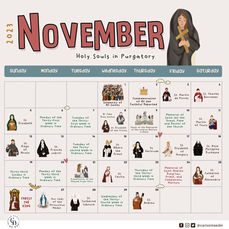 November Liturgical Calendar Carissimae Dei's Kofi Shop Kofi ️