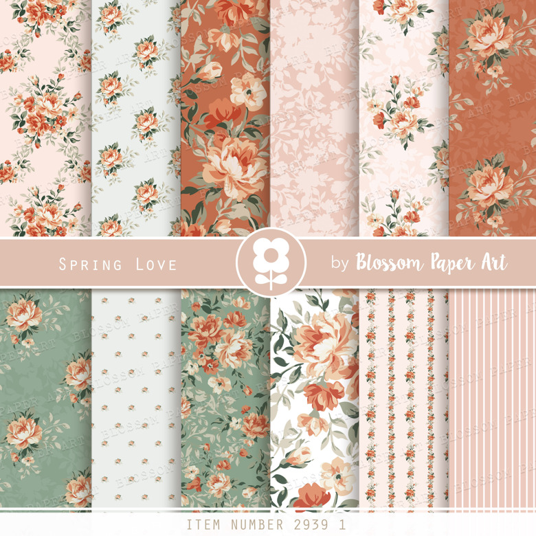 Floral Digital Paper, Peach Scrapbooking Paper Pack Floral Collage ...