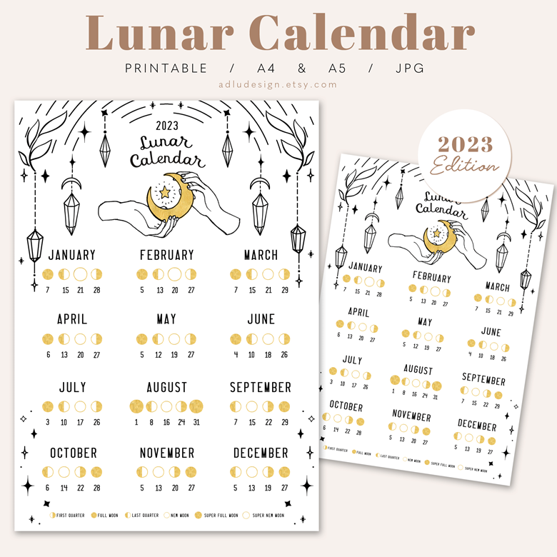 Lunar calendar 2023 - plum and rose gold moon calendar printable poster —  Reliquary & Curios