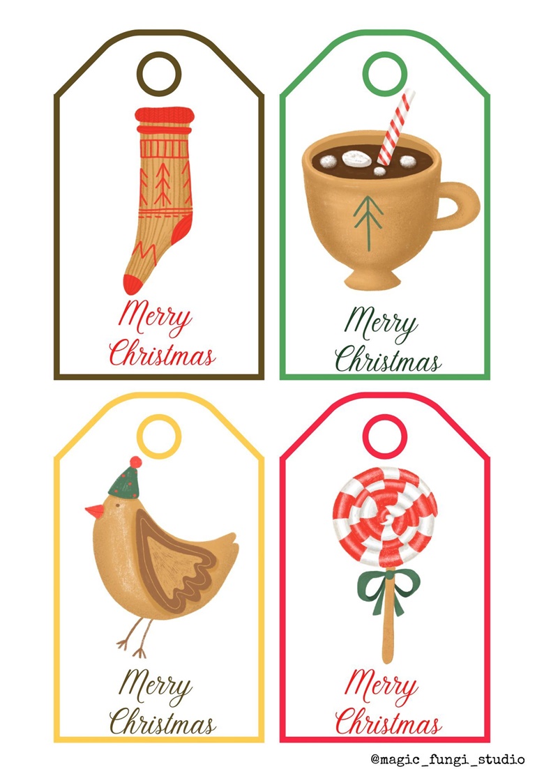 Printable Christmas gift tags/ A4 size, zip file (pdf) - Fungi Studio's ...