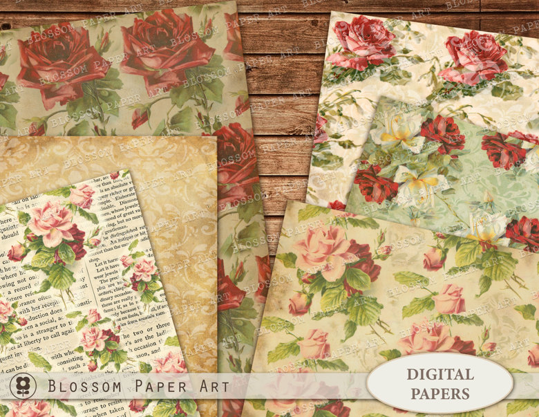 Old Paper Rose Digital Paper Junk Journal - 2370 - Junk Journal ...