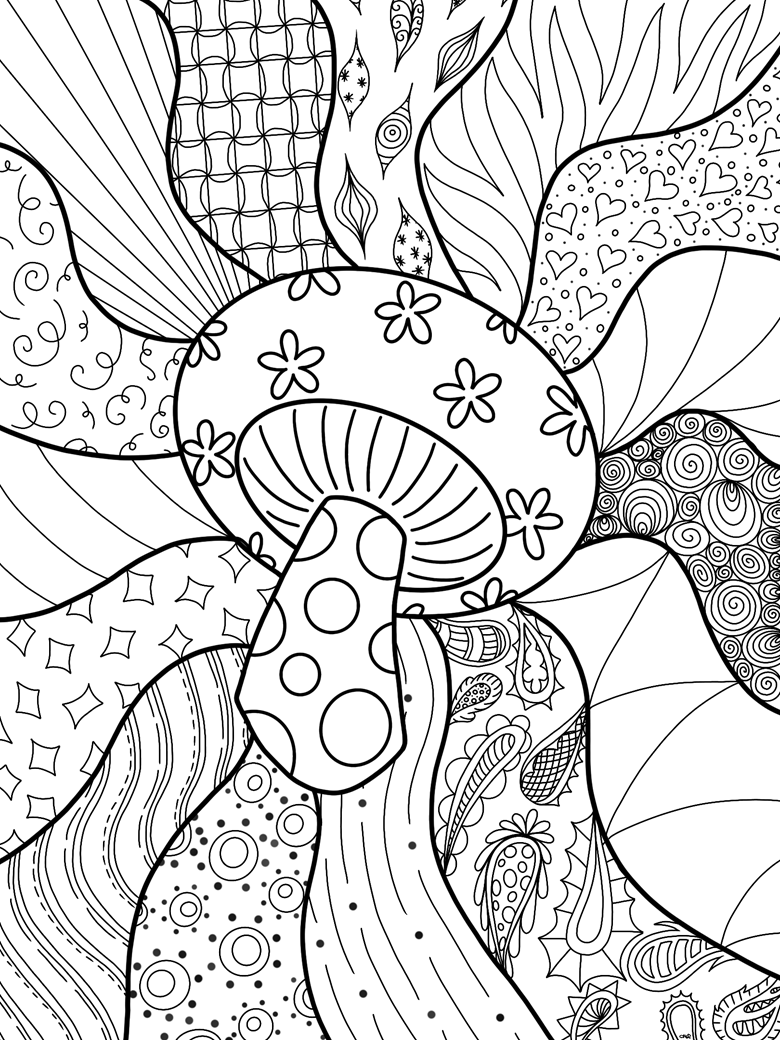 Patterned Mushroom Digital Coloring Pages ArtsyANTcreations s Ko fi 