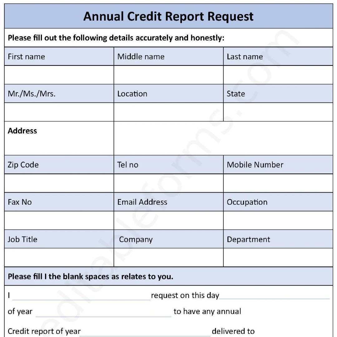 Annual credit report request fillable pdf template editable forms s