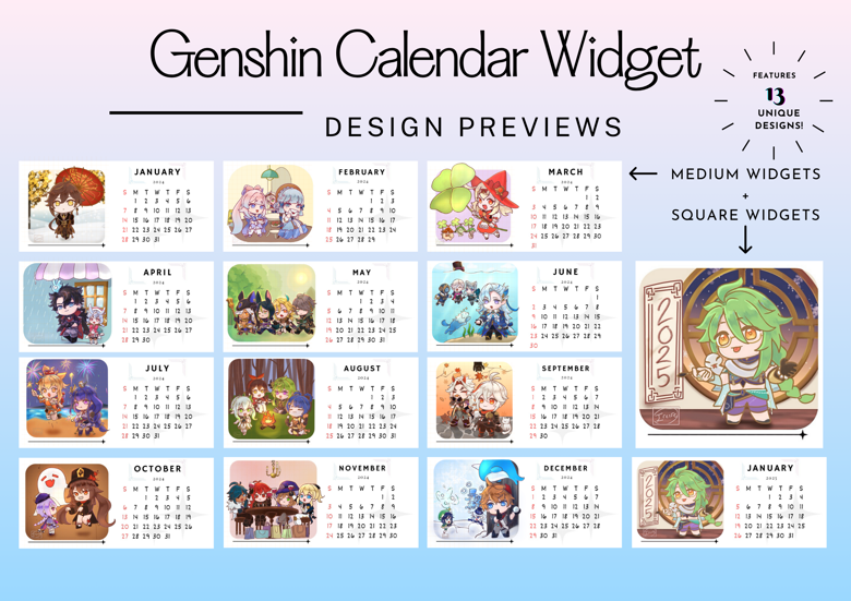 Genshin Calendar Widget 2024/2025 紫馨Ireese's Kofi Shop Kofi ️