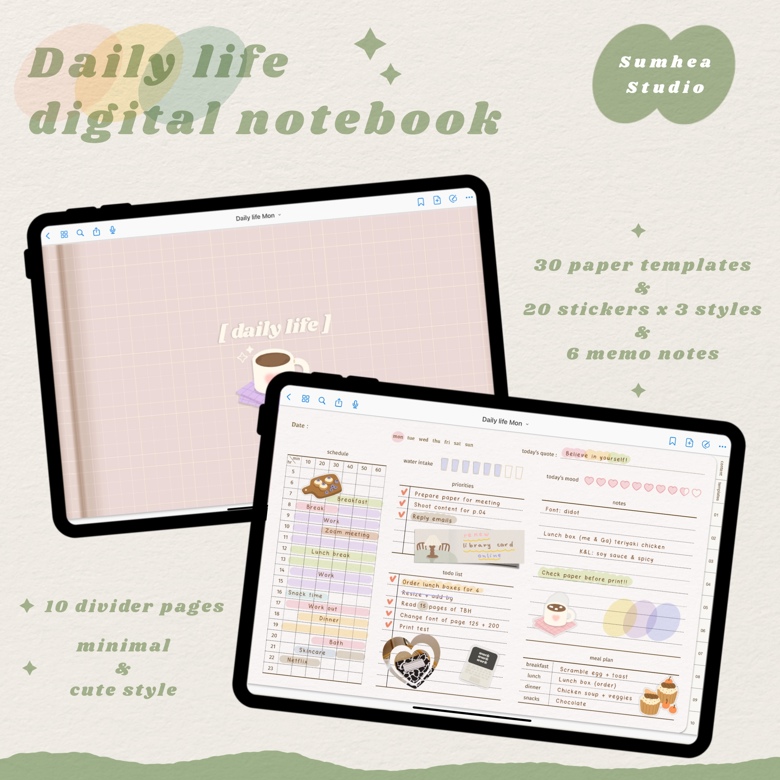 Daily life Digital notebook - Hyperlinked landscape notebook - Sumhea ...