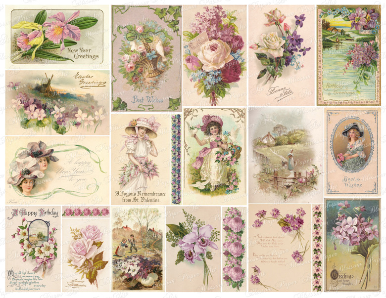 Vintage Floral Washi Tape Printable, Junk Journal Ephemera