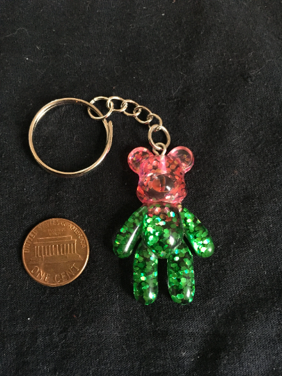 Pink Green Glitter Resin Bear Keychain - WybieBones's Ko-fi Shop - Ko ...