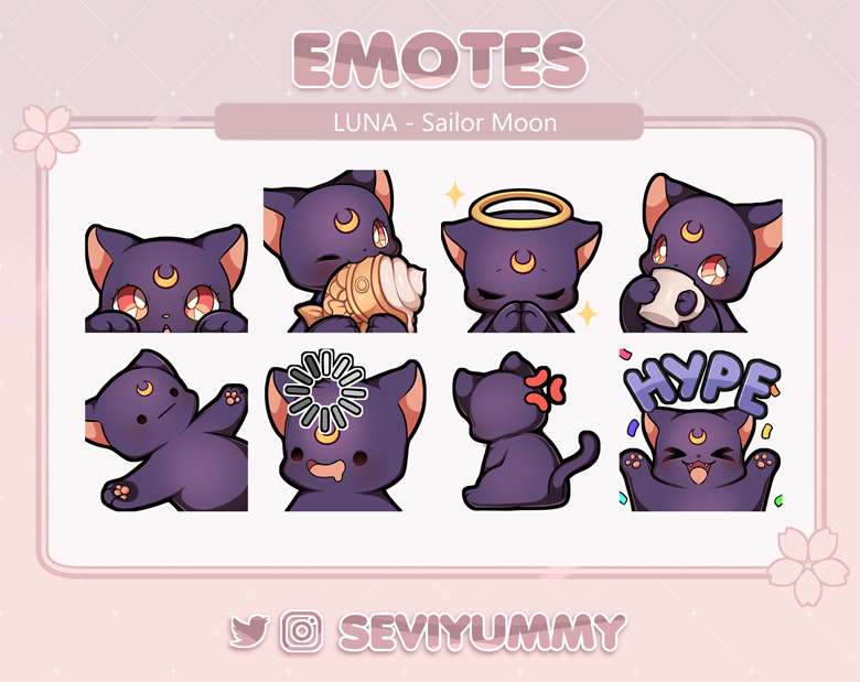 Luna Emotes - Sailor Moon (Twitch/Discord) - Kawaii - Kitty - Neko ...