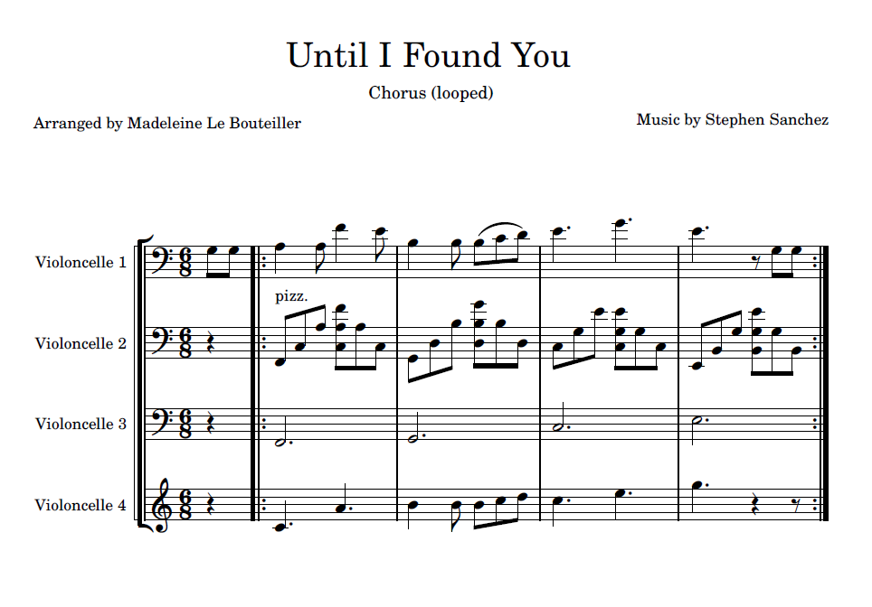 Score: Until I Found You - Stephen Sanchez | for 4 cellos - Madeleine ...