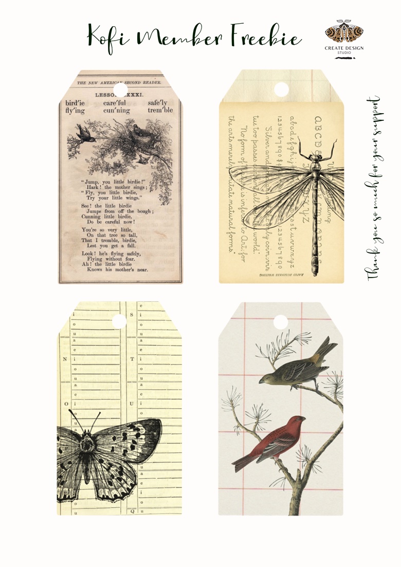 Kofi Member Freebie - Birds & Butterflies Tags - Create Design Studios 